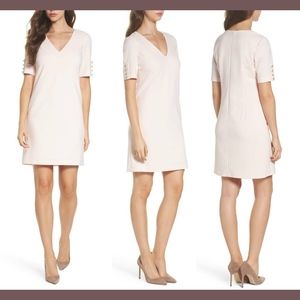 NEW Adrianna Papell Button Sleeve Shift Dress in Blush Pink‎ [SZ 14 ]